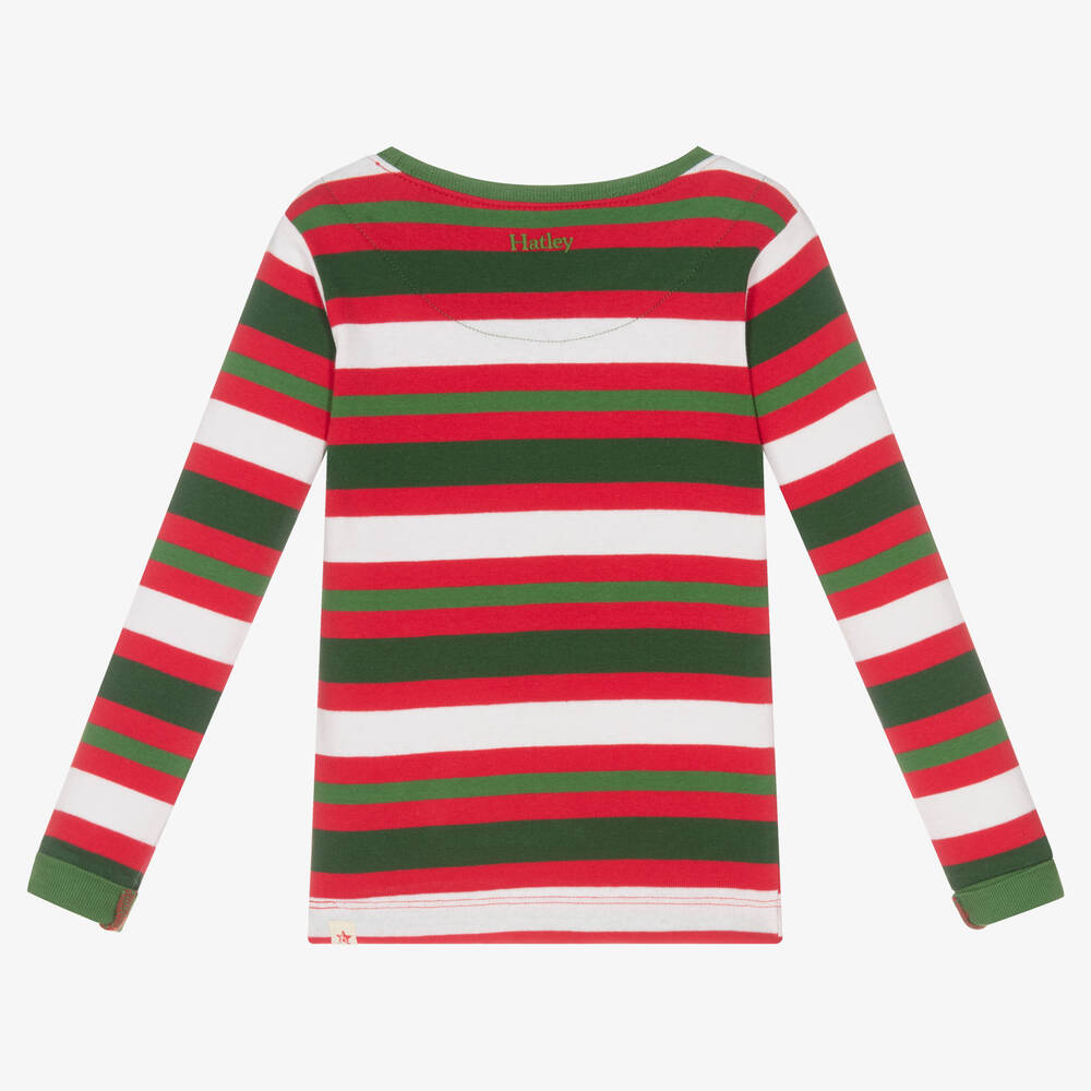 هاتلي-بيجاما قطن عضوي مقلم لون أحمر وأخضر | Childrensalon Outlet