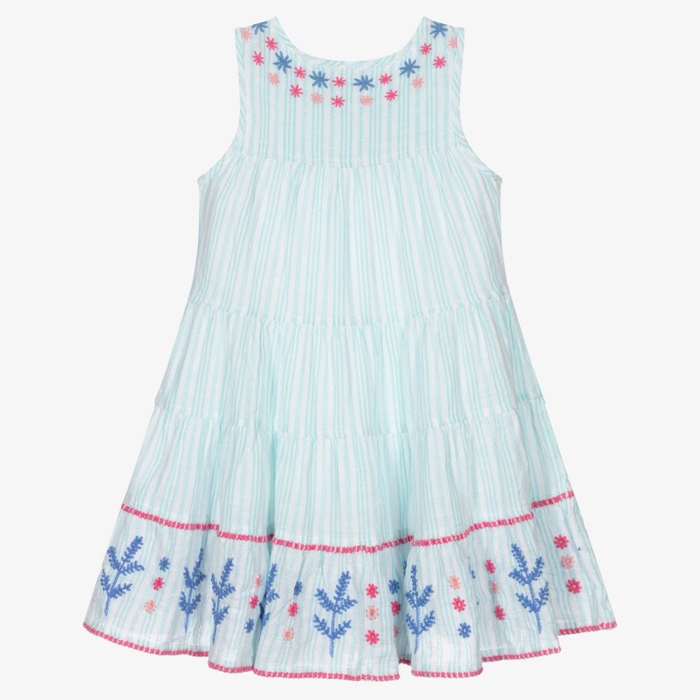 Hatley-White & Blue Cotton Dress | Childrensalon Outlet