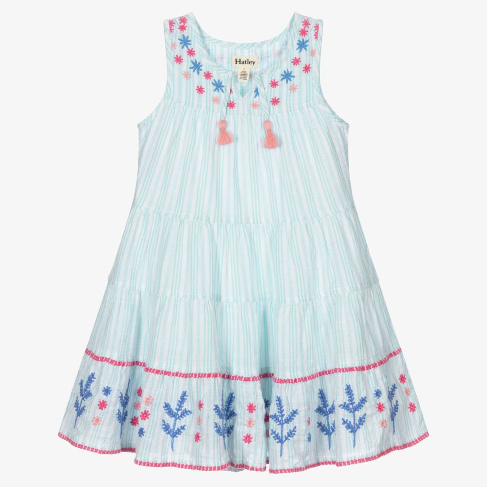 Hatley - White & Blue Cotton Dress | Childrensalon