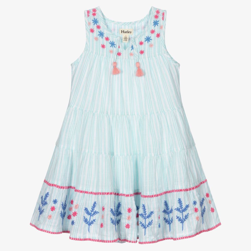 Hatley - Robe blanche et bleue en coton | Childrensalon