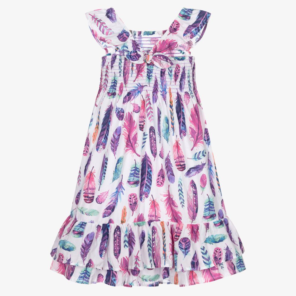 Hatley-White & Purple Cotton Dress | Childrensalon Outlet