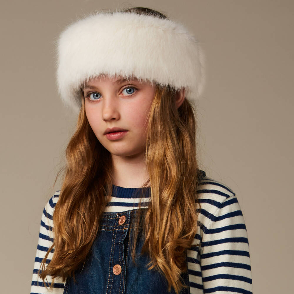 Helen Moore-Girls Cream Plush Fur Headband | Childrensalon Outlet