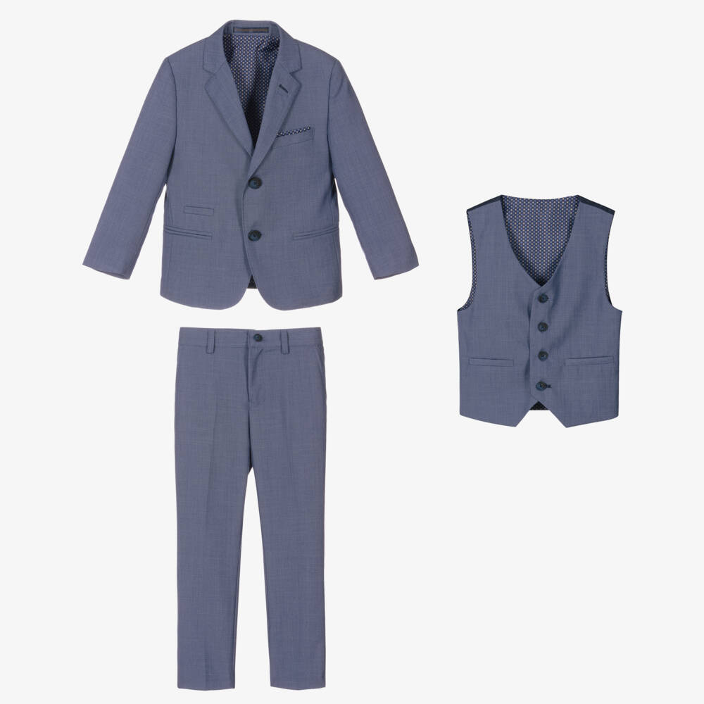 House of Cavani-Boys Light Blue Three-Piece Suit | Childrensalon Outlet