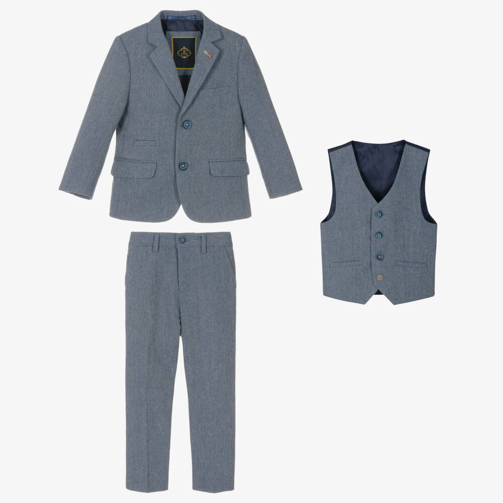 House of Cavani-Boys Pale Blue Tweed Ensemble | Childrensalon Outlet