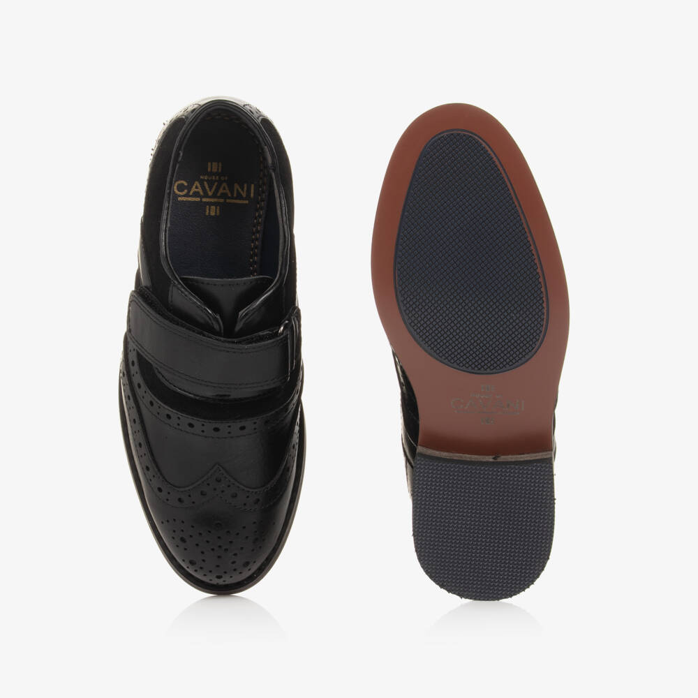 House of Cavani-Boys Sleek Black Velcro Brogues | Childrensalon Outlet