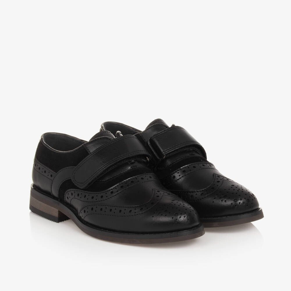 House of Cavani-Boys Sleek Black Velcro Brogues | Childrensalon Outlet
