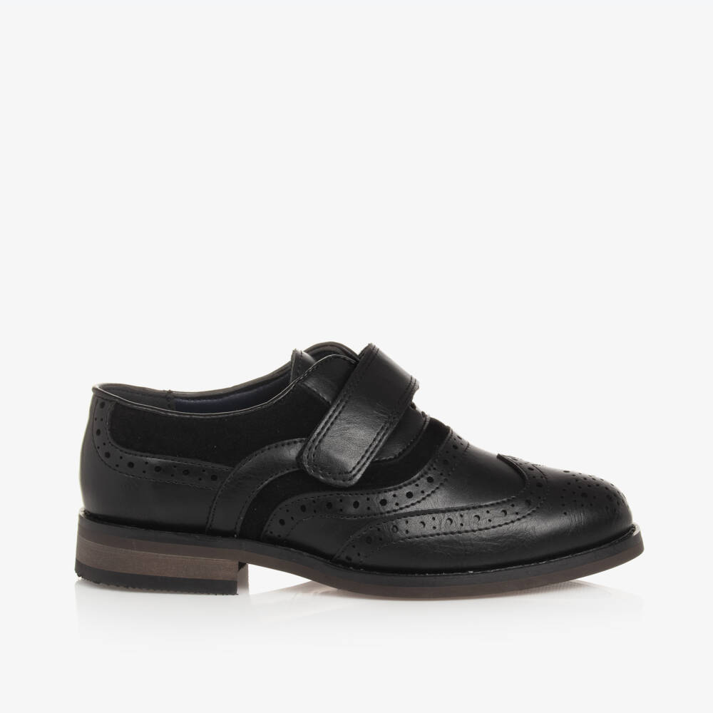 House of Cavani-Boys Sleek Black Velcro Brogues | Childrensalon Outlet