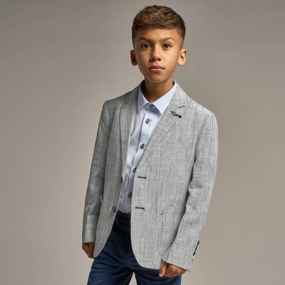 House of Cavani-Boys Smart Grey Stripe Jacket | Childrensalon Outlet