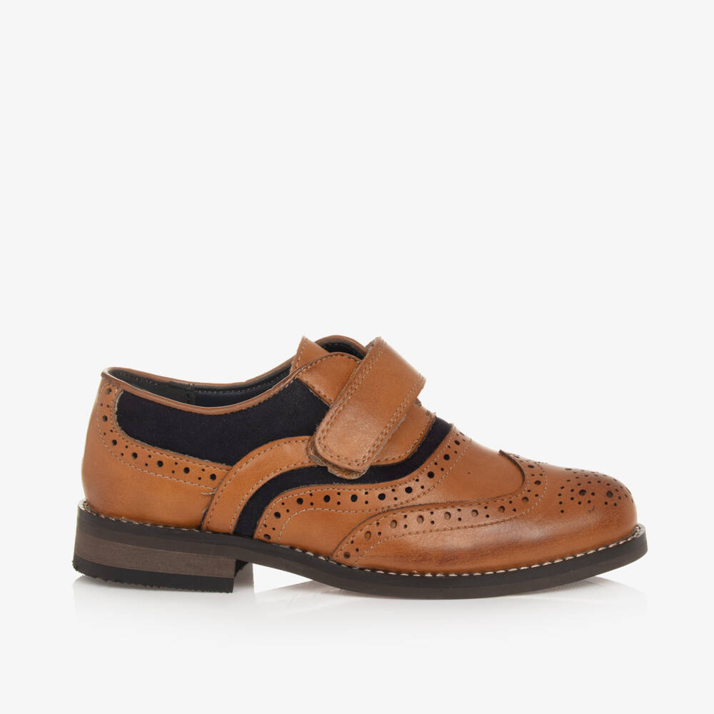 House of Cavani-Boys Tan Velcro Leather Brogues | Childrensalon Outlet