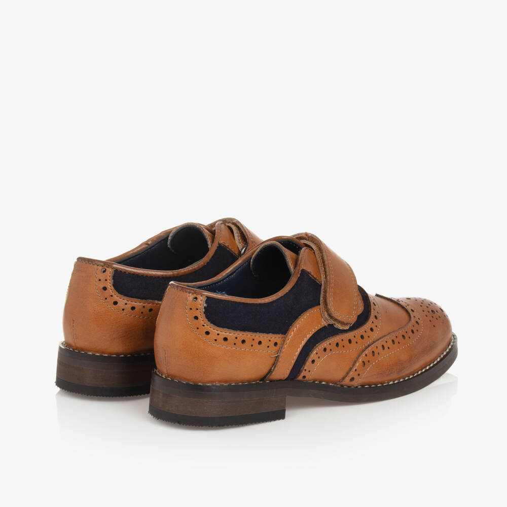 House of Cavani-Boys Tan Velcro Leather Brogues | Childrensalon Outlet