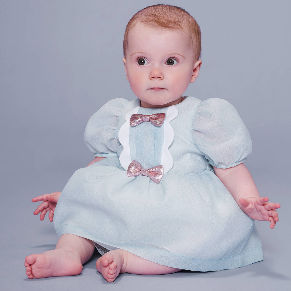 Hucklebones London-Голубое платье из креп-органзы | Childrensalon Outlet