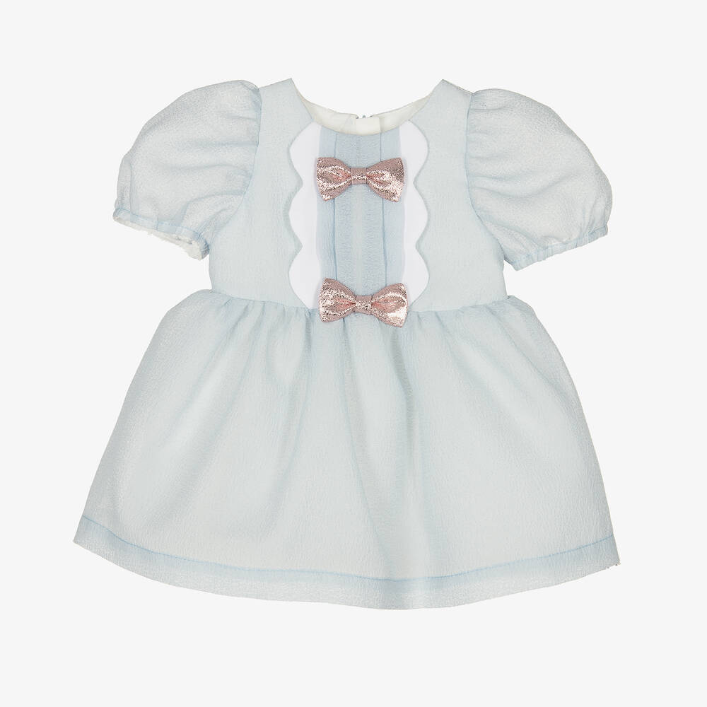 Hucklebones London-فستان أطفال بناتي كريب أورغانزا لون أزرق | Childrensalon Outlet
