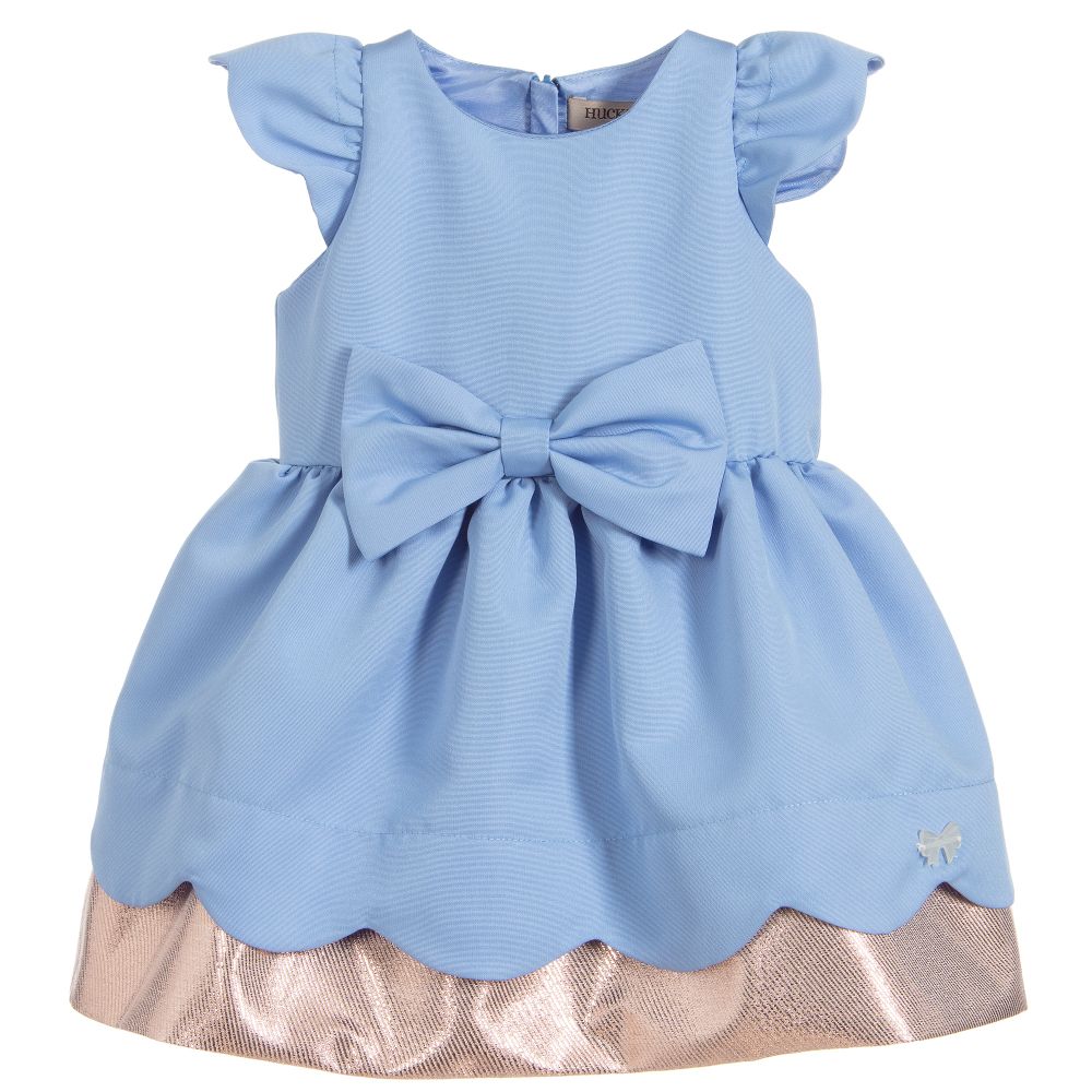 Hucklebones London-فستان و سروال لون أزرق و ذهبي للمولودات | Childrensalon Outlet