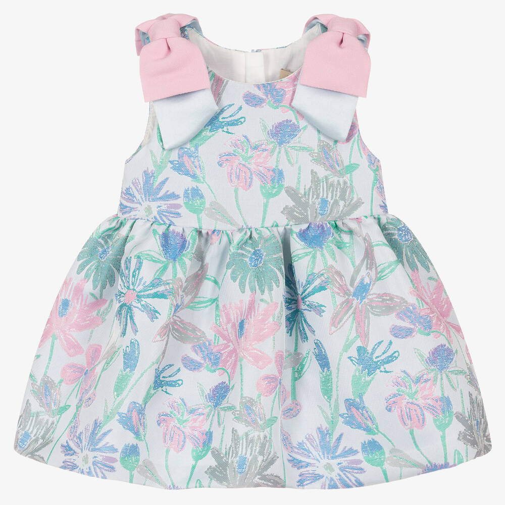 Hucklebones London - Blau geblümtes Jacquard-Babykleid | Childrensalon