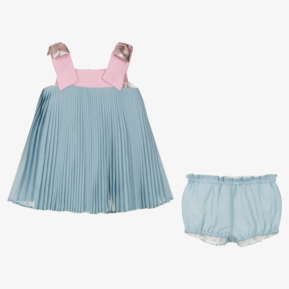 Hucklebones London-Baby Girls Blue Pleated Chiffon Dress | Childrensalon Outlet