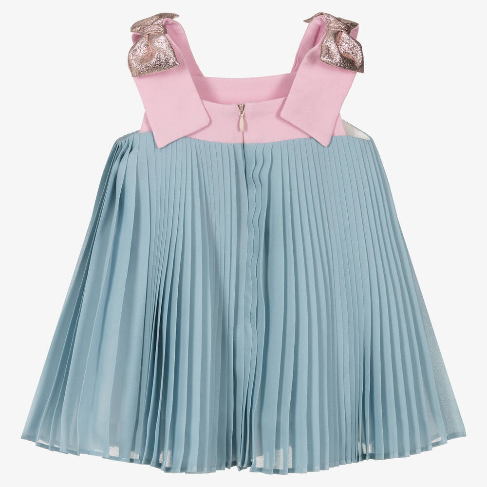 Hucklebones London-Baby Girls Blue Pleated Chiffon Dress | Childrensalon Outlet