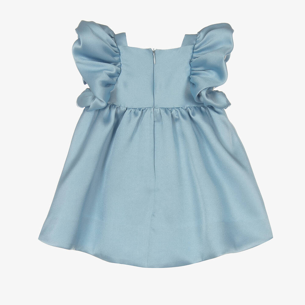 Hucklebones London-Baby Girls Blue Satin Twisted Sleeve Dress | Childrensalon Outlet