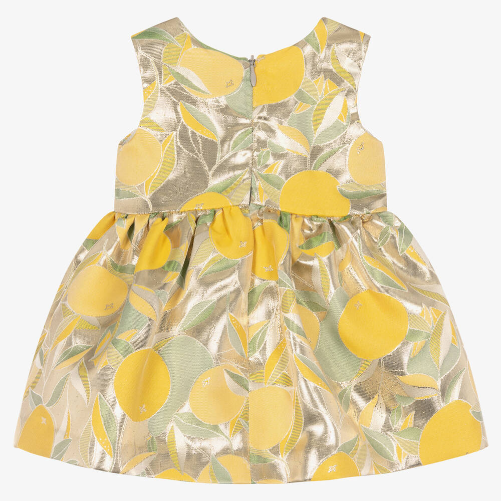 Hucklebones London-Золотистое платье и трусики из ламе с лимонами | Childrensalon Outlet