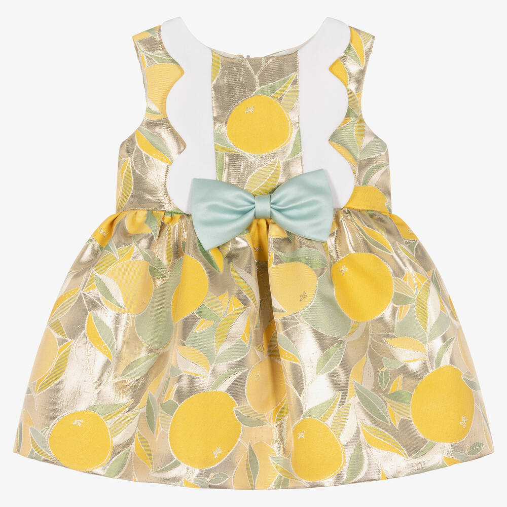Hucklebones London-فستان أطفال بناتي لاميه جاكارد لون ذهبي | Childrensalon Outlet