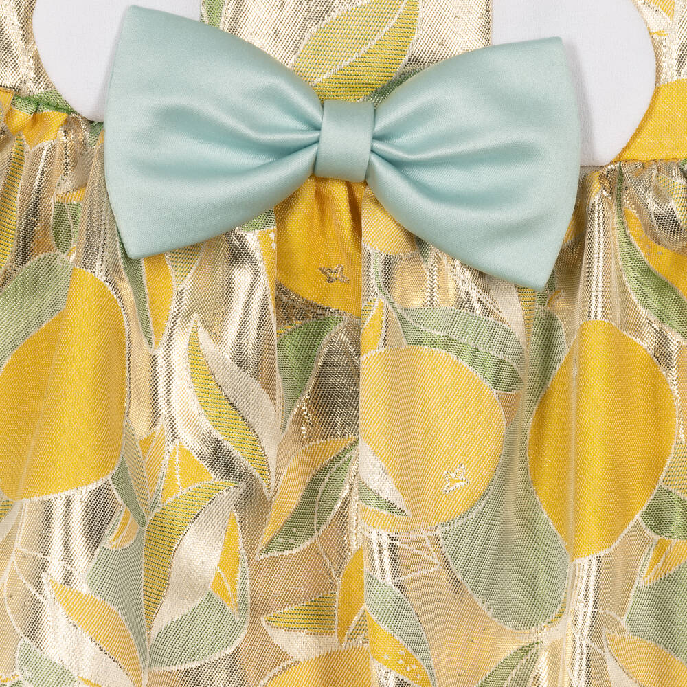 Hucklebones London-Золотистое платье и трусики из ламе с лимонами | Childrensalon Outlet