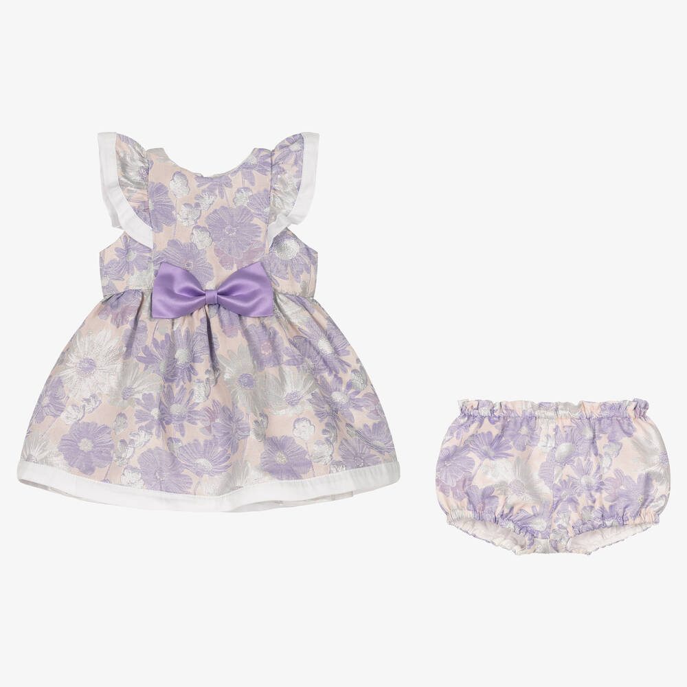Hucklebones London-Baby Girls Lilac Floral Jacquard Dress | Childrensalon Outlet