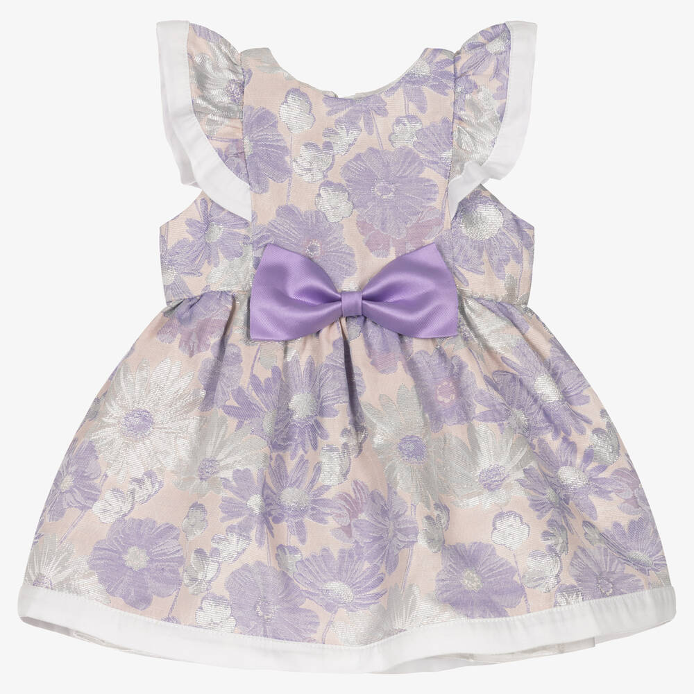 Hucklebones London - Blumenjacquard-Babykleid in Flieder | Childrensalon