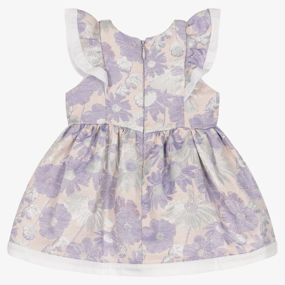 Hucklebones London-Baby Girls Lilac Floral Jacquard Dress | Childrensalon Outlet