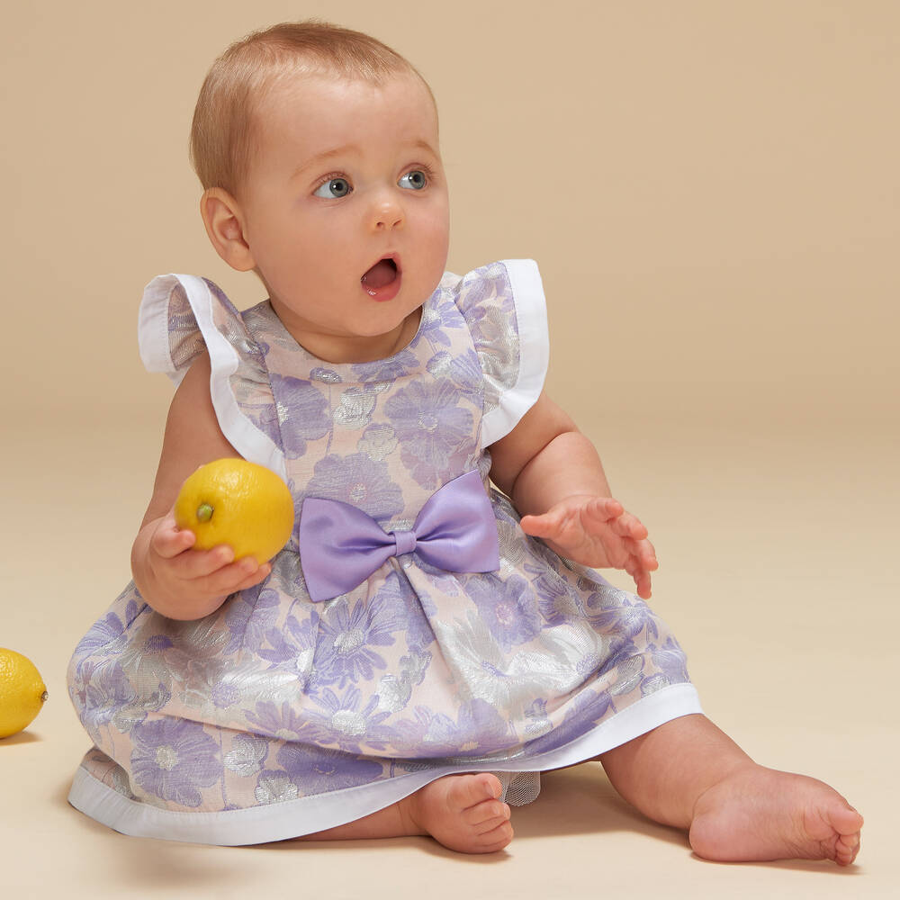 Hucklebones London-Baby Girls Lilac Floral Jacquard Dress | Childrensalon Outlet