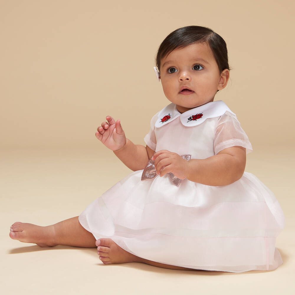 Hucklebones London-Baby Girls Pink Organza Ladybird Dress | Childrensalon Outlet