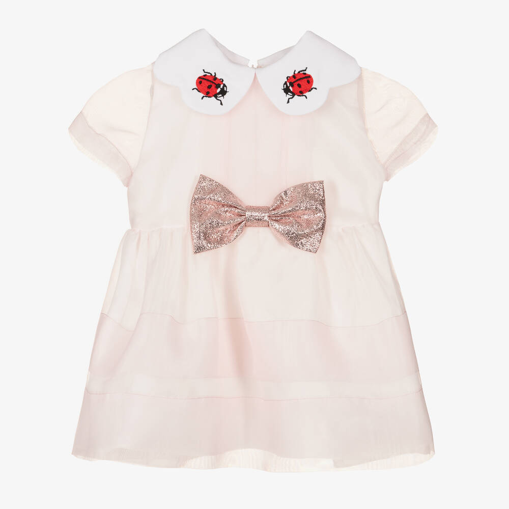 Hucklebones London - Baby Girls Pink Organza Ladybird Dress | Childrensalon