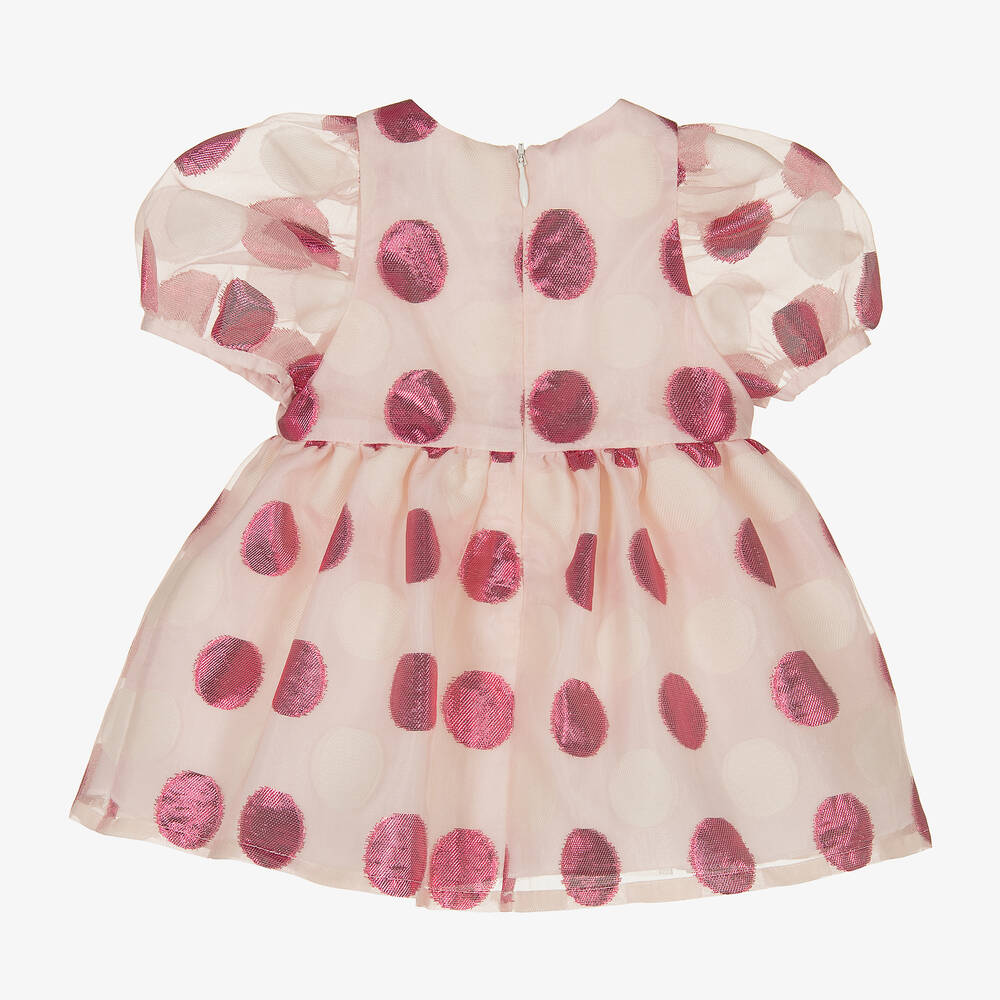 Hucklebones London-Baby Girls Pink Polka Dot Organza Dress | Childrensalon Outlet