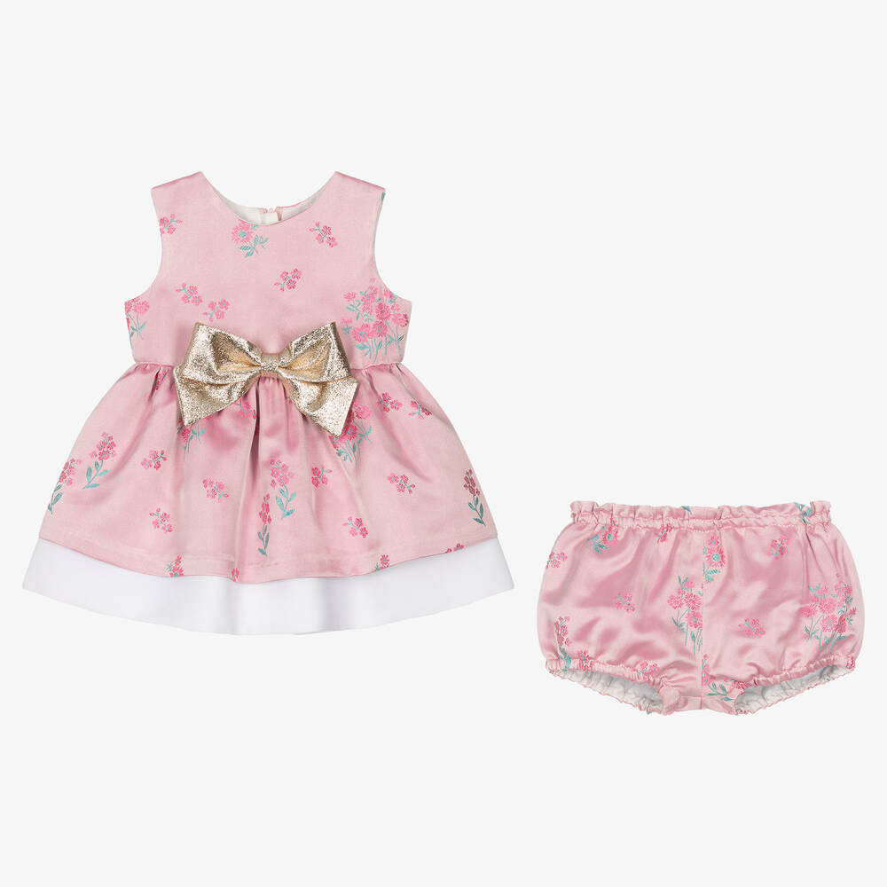Hucklebones London-Розовое жаккардовое платье из атласа | Childrensalon Outlet