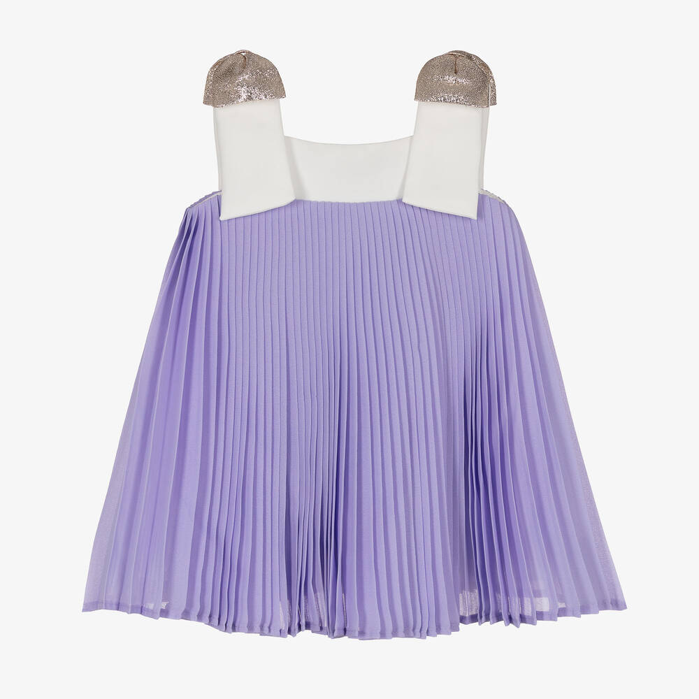 Hucklebones London - Baby Girls Purple Pleated Chiffon Dress | Childrensalon
