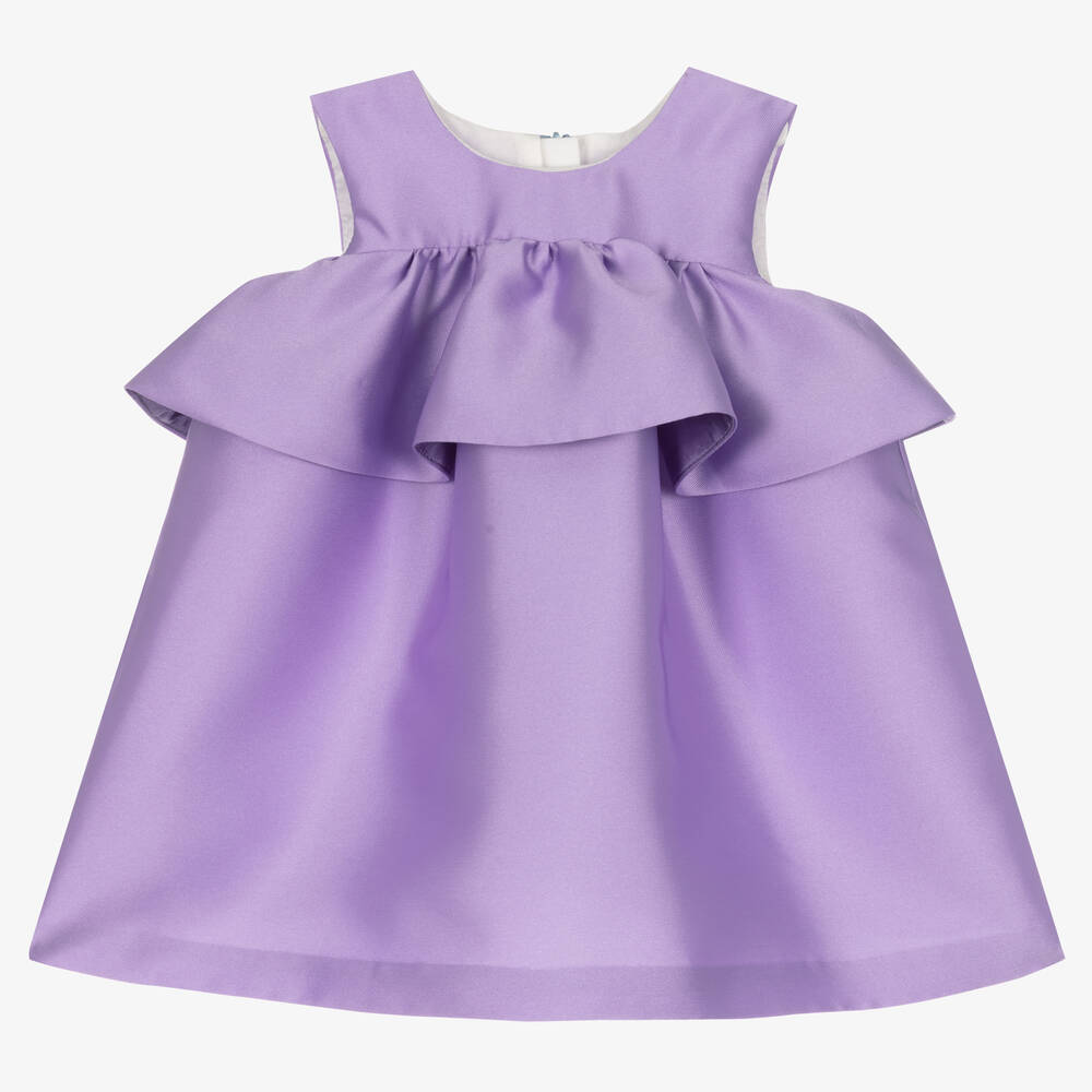 Hucklebones London - Baby Girls Purple Satin Ruffle Dress | Childrensalon