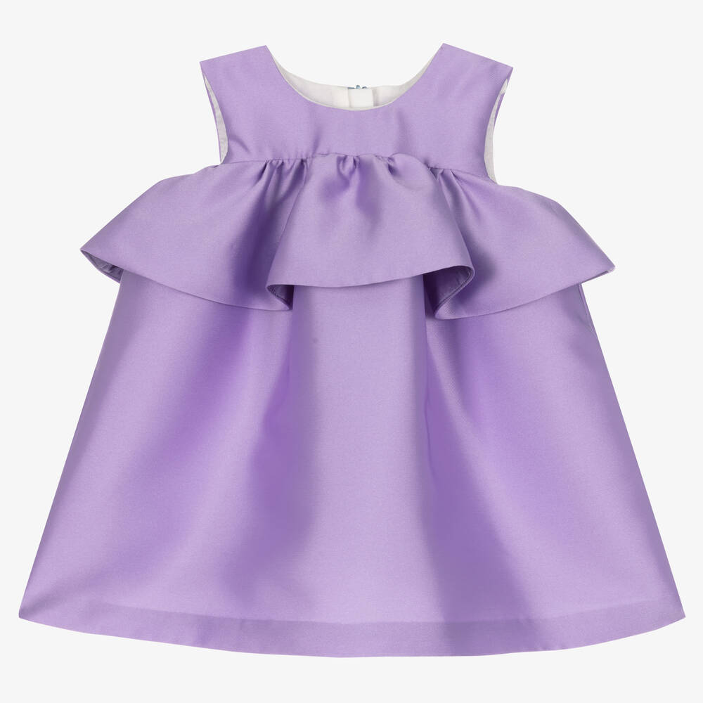 Hucklebones London-Baby Girls Purple Satin Ruffle Dress | Childrensalon Outlet
