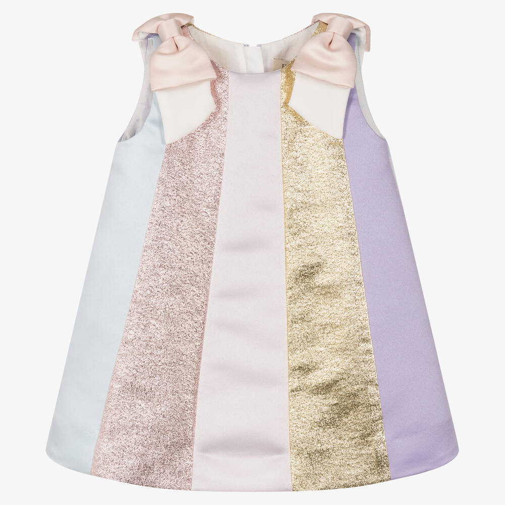 Hucklebones London - Violett gestreiftes Satin-Babykleid | Childrensalon