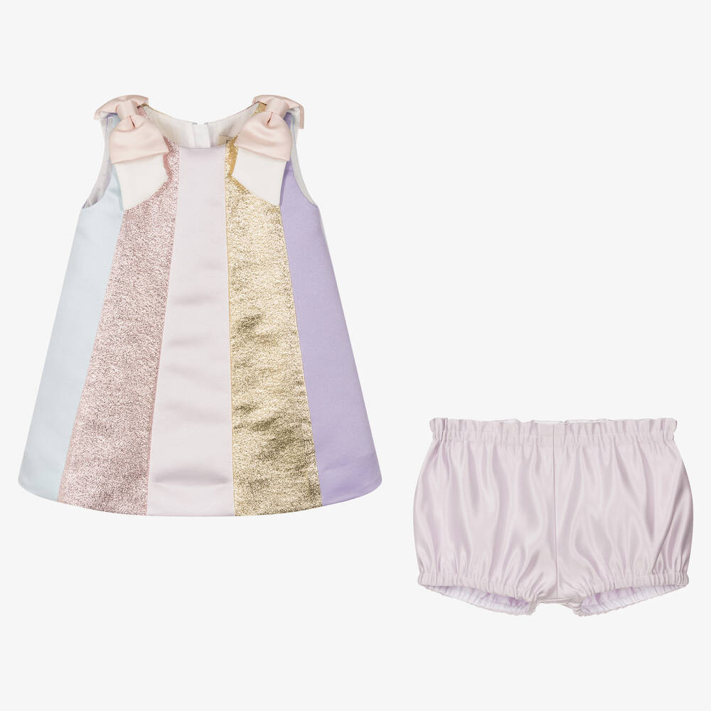 Hucklebones London-Атласное платье с фиолетовыми полосами | Childrensalon Outlet