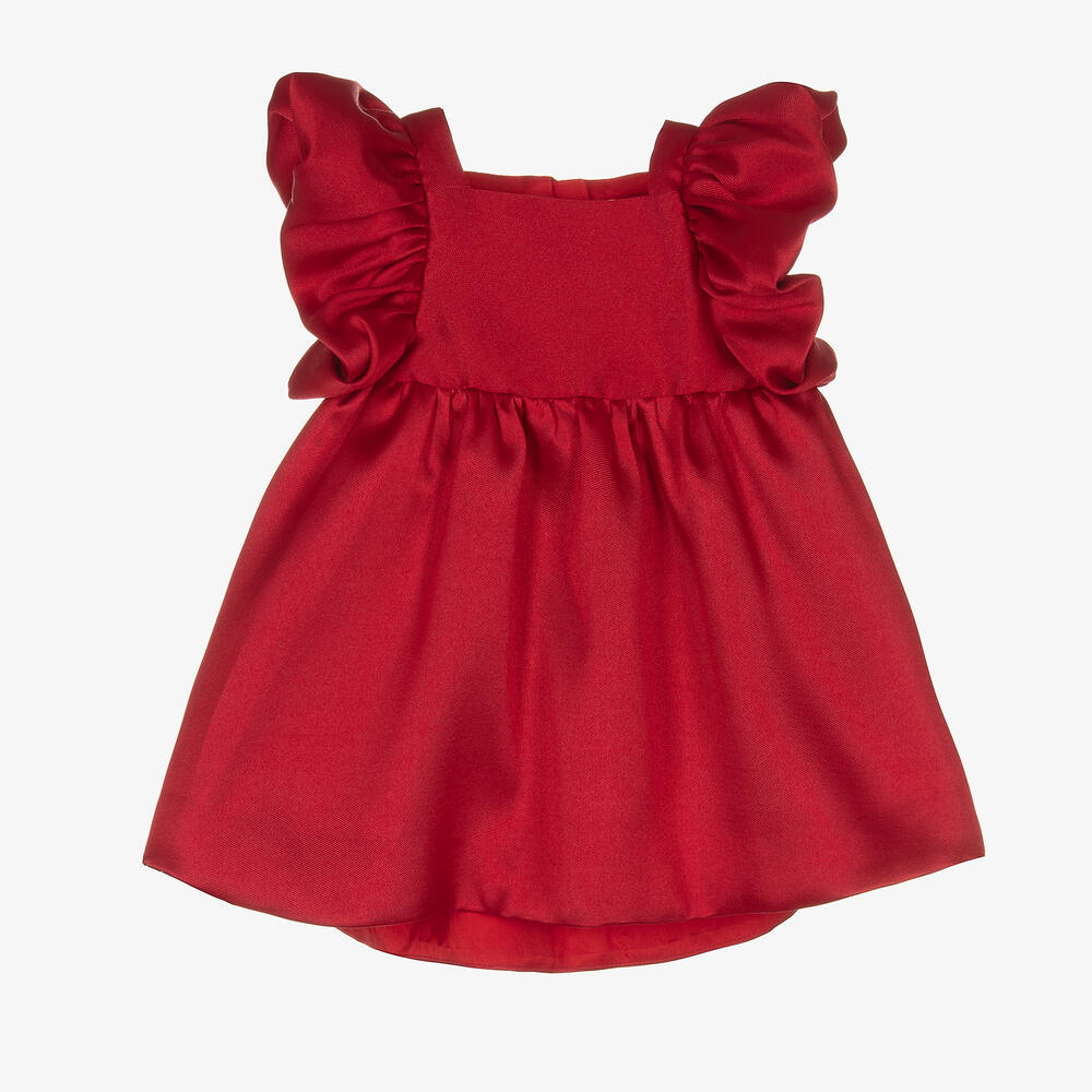 Hucklebones London - Robe satin rouge à manches froncées | Childrensalon