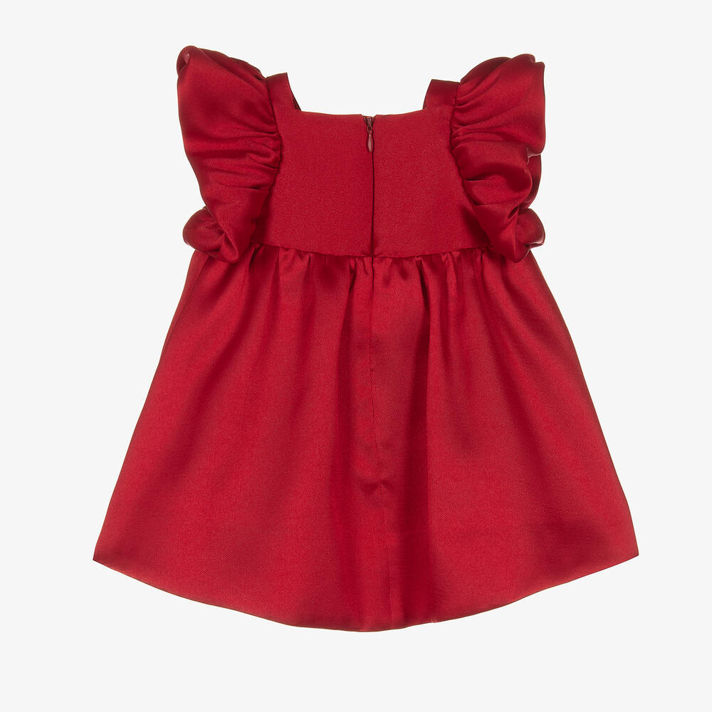 Hucklebones London-Baby Girls Red Satin Twisted Sleeve Dress | Childrensalon Outlet