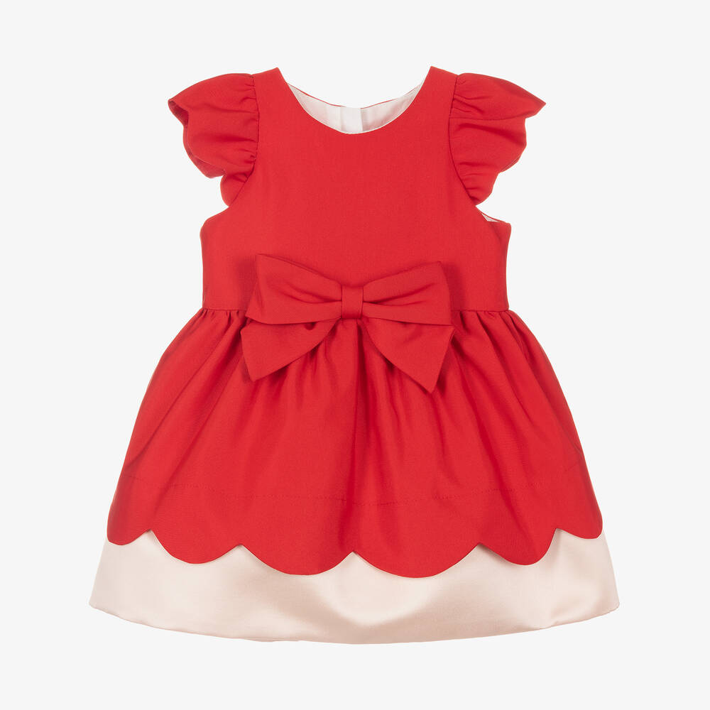 Hucklebones London-Baby Girls Red Twill Bow Dress | Childrensalon Outlet