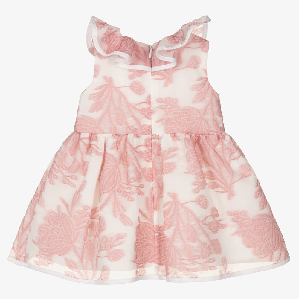 هاكل بونز لندن-فستان أطفال بناتي أورغانزا لون أبيض وزهري | Childrensalon Outlet