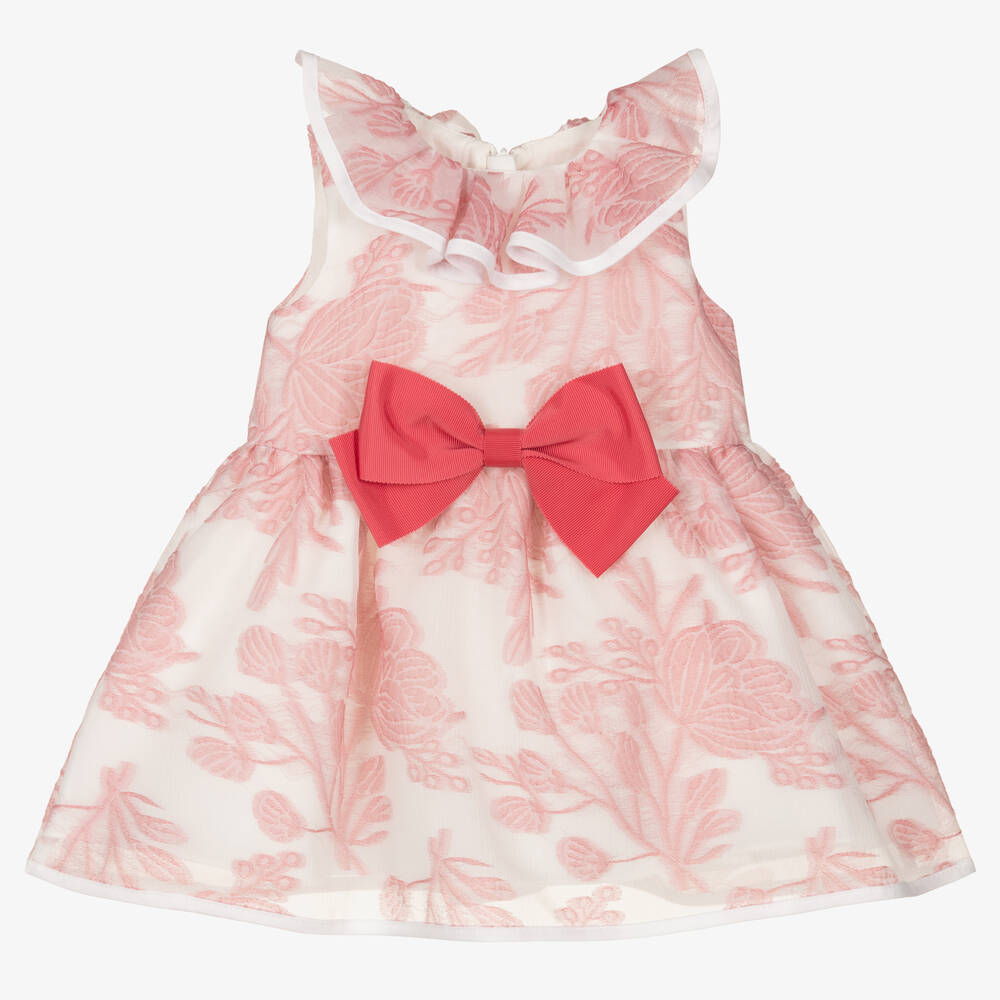 Hucklebones London-فستان أطفال بناتي أورغانزا لون أبيض وزهري | Childrensalon Outlet