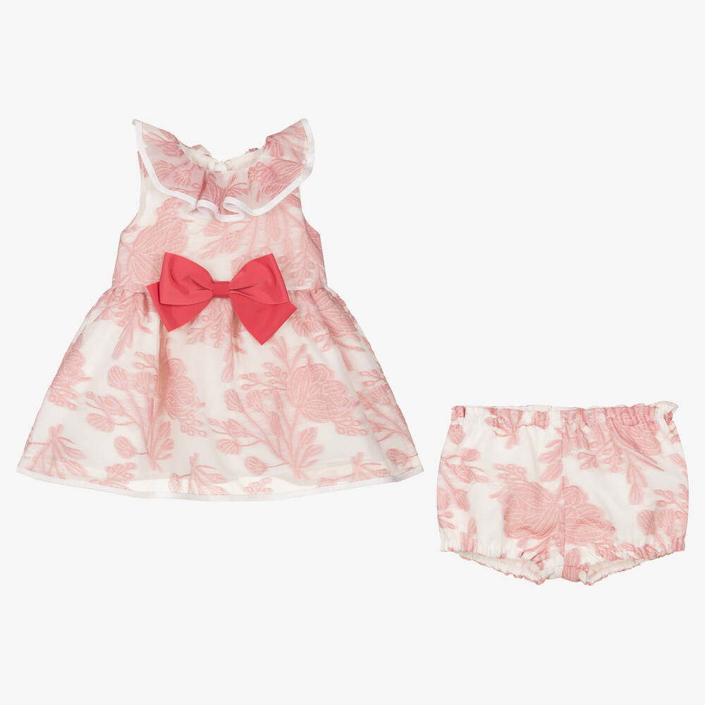 هاكل بونز لندن-فستان أطفال بناتي أورغانزا لون أبيض وزهري | Childrensalon Outlet