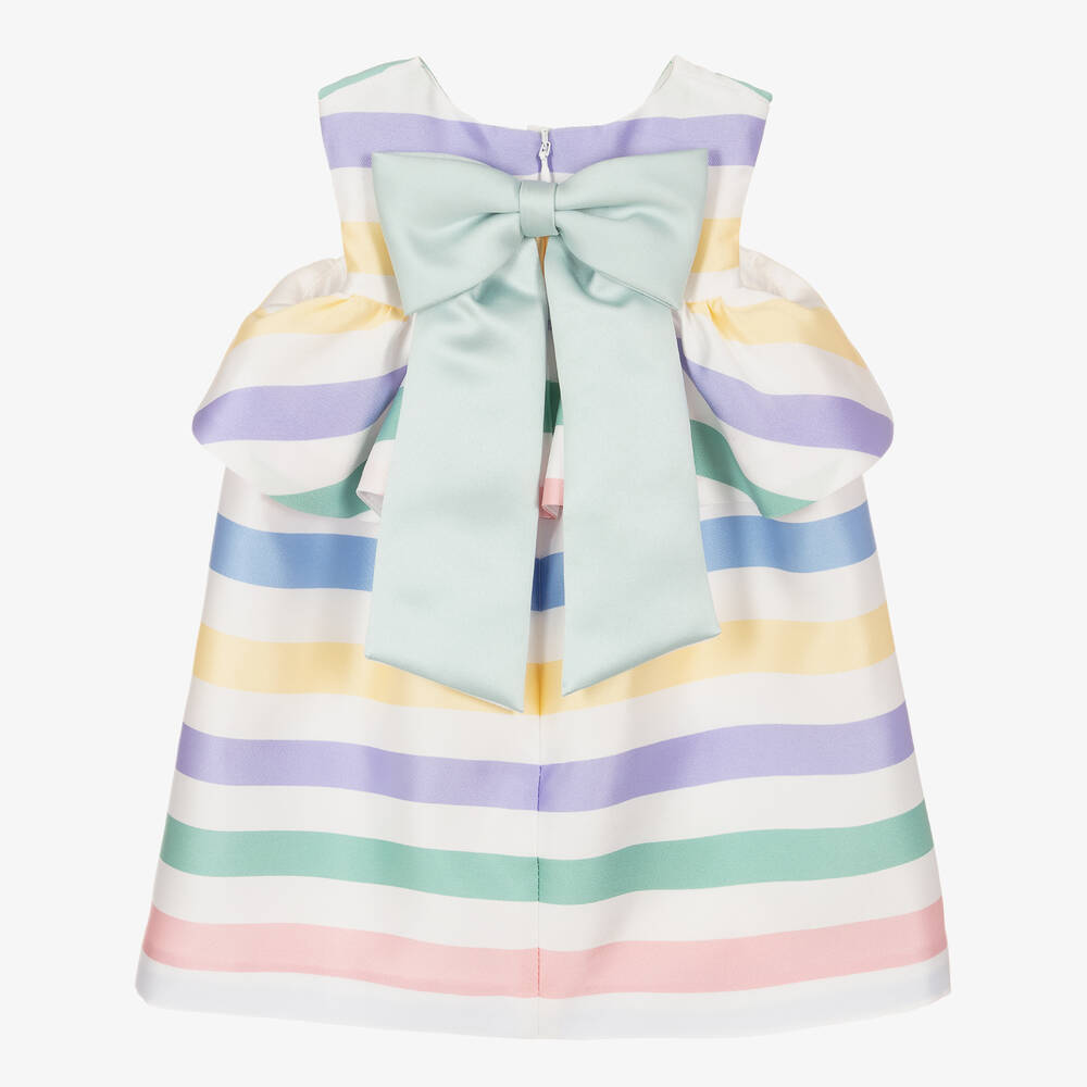 Hucklebones London-فستان أطفال بناتي ساتان تويل مقلم لون أبيض | Childrensalon Outlet
