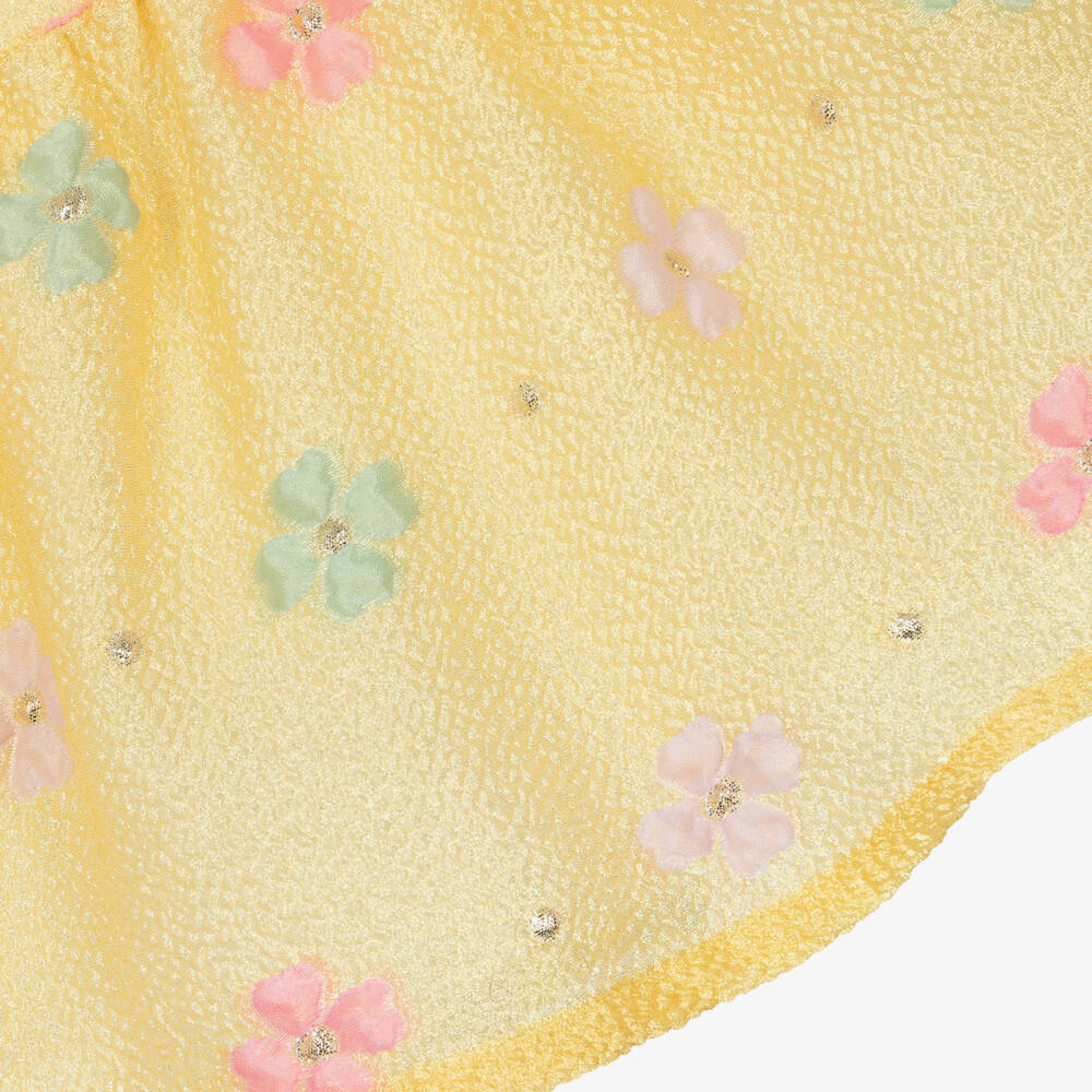 Hucklebones London-Baby Girls Yellow Floral Jacquard Dress with Bow | Childrensalon Outlet