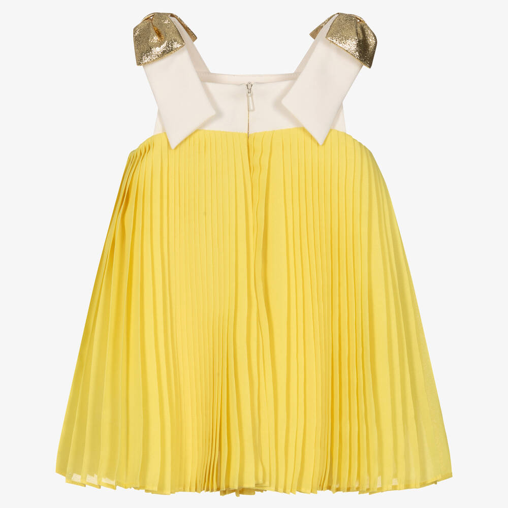 Hucklebones London-Baby Girls Yellow Pleated Chiffon Dress | Childrensalon Outlet