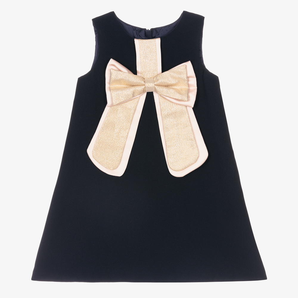 Hucklebones London - Blaues Crêpe-Kleid mit Goldschleife | Childrensalon