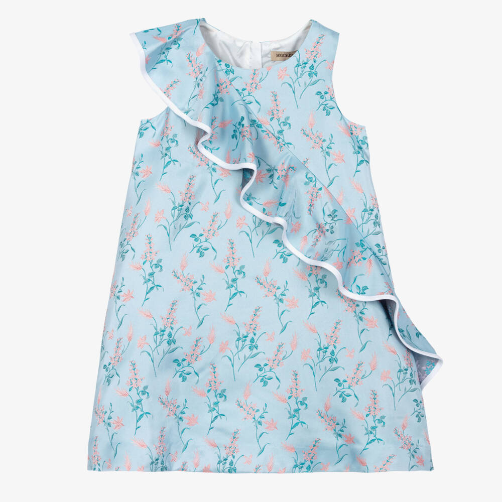 Hucklebones London-Blue Floral Jacquard Dress | Childrensalon Outlet
