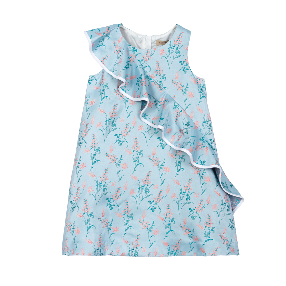 Hucklebones London - Blue Floral Jacquard Dress | Childrensalon