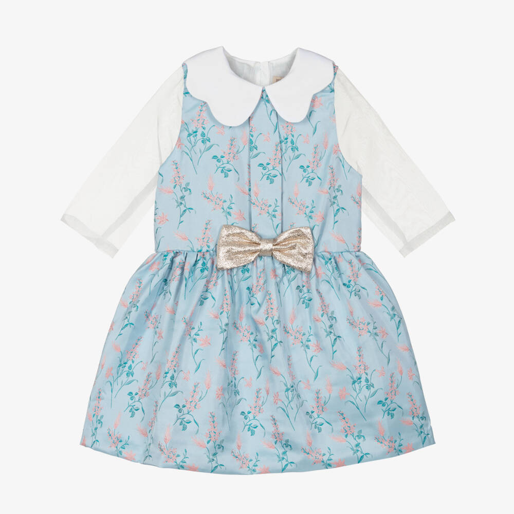 Hucklebones London-Blue Floral Jacquard Dress | Childrensalon Outlet